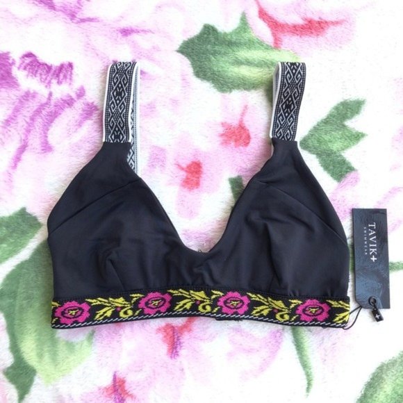 Deneuve Black Scoop Neck Embroidered Swim Top - Picture 4 of 6